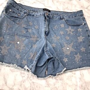 ASHLEY STEWART Blue Jean Shorts with Rhinestones Size 24 Plus